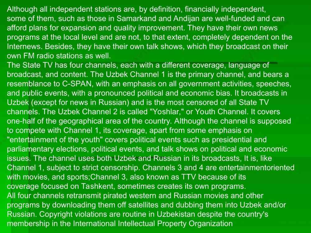 966; kazakhistan: 807; georgia: 210; and armenia: 175. there are several reasons for such a limited use of the internet. only a small minority can afford an ip connection that would enable them to surf the web or have access to e-mail. it is also not possible to determine the exact number of users since the number of subscribers at the providers gives the number of connections, not the number of users, who pay a small fee to the subscribers for the facility. this is especially true of universities and research institutes where a single connection may be used by several faculty, researchers, and students. while the cost of a connection is prohibitive, even the hourly use charge can be very high, particularly to young people who do not have access to a common academic facility. the impediments to internet expansion include poor telecommunications infrastructure, the over-loaded, low-speed international channels …