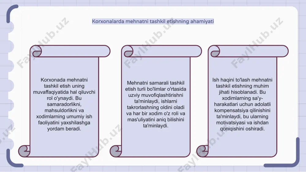 etishni samarali boshqarish va adolatli ish haqi to'lash siyosatini amalga oshirish orqali korxonalar ijobiy ish muhitini yaratishi, xodimlarning motivatsiyasi va unumdorligini oshirishi va tashkilotning umumiy muvaffaqiyatini ta'minlashi mumkin. korxonalarda ish haqini to'lashning huquqiy jihatlari korxonada mehnatni tashkil etish kompaniyaning maqsadlariga erishish uchun resurslarni samarali taqsimlash va ulardan foydalanishni o'z ichiga oladi. ish haqini to'lash eng kam ish haqi talablari va qo'shimcha ish haqi to'lash kabi mehnat qonunlari va qoidalariga rioya qilishni talab qiladigan huquqiy jihatdir. ish beruvchilar huquqiy nizolarni oldini olish va ijobiy ish muhitini saqlab qolish uchun ish haqi to'g'ri va o'z vaqtida to'lanishini ta'minlashi kerak. ish haqini to'lash qoidalariga rioya qilishni ta'minlash korxonada mehnatni tashkil etish ish haqini to'lash qoidalariga rioya etilishini ta'minlashda hal qiluvchi rol o'ynaydi. aniq ish rollari va mas'uliyatlarini belgilab, ish beruvchilar ish haqini hisoblash va to'lash jarayonini soddalashtirishi mumkin. ish haqini to'g'ri va o'z vaqtida to'lashni ta'minlash uchun ish vaqti va davomatni to'g'ri hujjatlashtirish …
