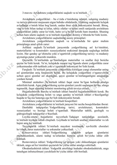 arxitektura yodgorliklarini saqlash va ta’mirlash — DOCX
