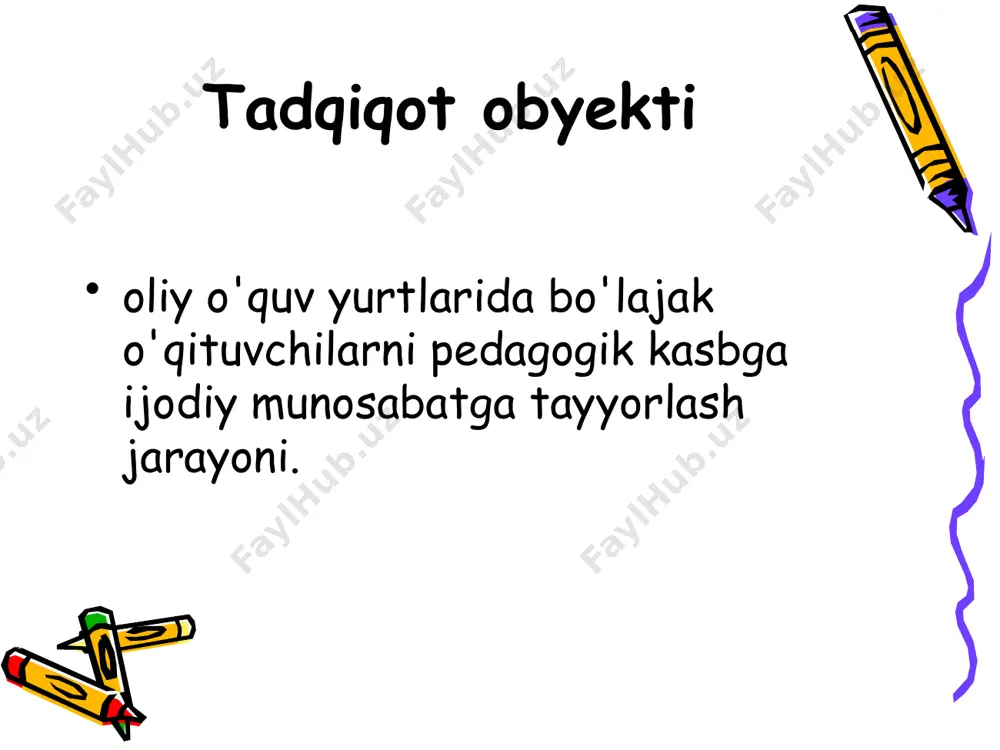 oddiy va ma’naviy ne’matlar yaratish faoliyati.unda inson tafakkuri, xotirasi tasavvuri, diqqati, irodasi faol ishtirok etadi, butun bilimi tajribasi, iste’dodi namoyon bo’ladi. bo‘lajak o‘qituvchilarni pedagogik kasbga ijodiy faoliyati modeli talabalarni oliy ta’lim muassasasi sharoitiga moslashtirishda va pedagoglik kasbiga ijodiy munosabatni shakllantirishda quyidagi jihatlarni alohida ko‘rsatib o‘tish lozim: 1) talabalarda moslashuv jarayonining kechishi murakkab dinamikaga ega bo‘lib, ijtimoiy va shaxsiy ahamiyatga ega qadriyatli tasavvurlarni o‘zaro uyg’unlashuvini talab etadi; 2) talabalar uchun o‘qishning birinchi va ayrim hollarda ikkinchi yili murakkab vaziyatlar bilan birga kechadi; 3) oliy ta’lim muassasasida tahsil olish jarayonida talabalarda o‘z-o‘zini anglash tuyg‘usi rivojlanadi, atrof-olam va borliqqa doir qadriyatli munosabatlar tizimining rivojlanishi davom etadi; 4) talabalarda bazaviy o‘quv moslashuvlari va pedagoglik kasbiga ijodiy munosabat shakllanadi; 5) talabalik yillari tashkiliy, metodik va psixologik tavsifga ega bo’lib, shaxsning kasbiy va shaxsiy moslashuvining eng muhim bosqichidir o’quvchilarni kasb tanlashga bo’lgan munosabatlari boshlang'ich sinf o‘qituvchilarning pedagogik faoliyatga bergan baholari o‘quvchilarning o‘qituvchi sifatlarini baholashlari 1.3.3-jadval boshlang'ich …