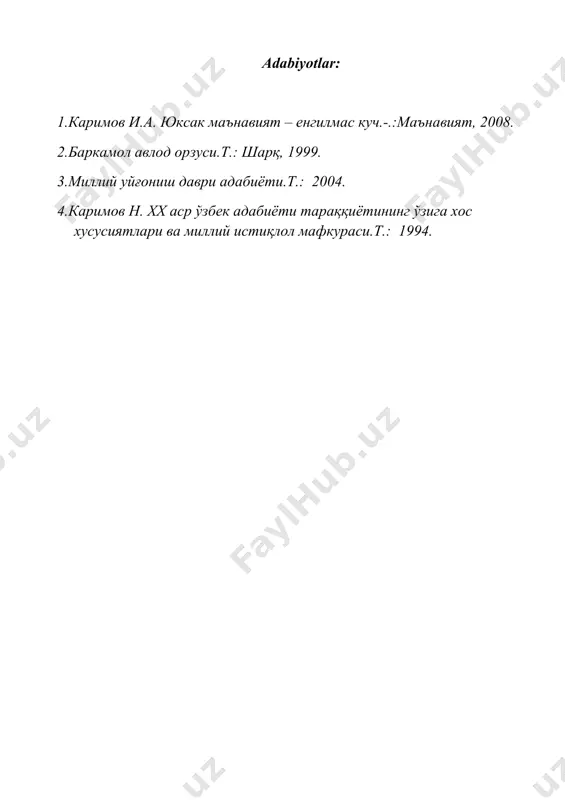 yangi o`zbеk adabiyoti tarixining o`ziga xоs xususiyatlari va taraqqiyot tamоyillari - Page 5