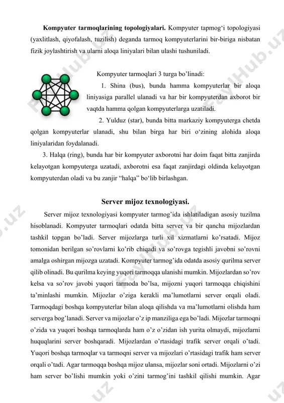 i tarmoqqa ulangan bo’lsa, u yuqori tarmoq uchun quyi tarmoq hisoblanadi. agar yuqori tarmoq bo’lmasa alohida tarmoq hisoblanadi. agar yuqori tarmoqqa yangi tarmoq ulansa, u kengayadi. qancha ko’p yuqori tarmoq qo’shilsa, u shuncha kengayib boradi. agar quyi tarmoqqa yangi tarmoq ulansa, u kegayadi. qancha ko’p quyi tarqmoq qo’shilsa, u shuncha kengayib boradi. internet tarixi – internet yaratilishiga dastlabki tashkil qilingan aqsh ning arpanet kompyuter tarmog’i turtki bo’lgan. arpanet qisqartmasi advadced research projects agency so’zlaridan tashkil topgan. arpanet kaliforniya va yuta shtatlaridagi 4 tagina kompyuterni o’zaro bog’lagan. internet biror tashkilotga bo’ysunmaydi, lekin ilmiy va ta’lim muassalari, tijorat strukturalari va millionlab xususiy shaxslar tomonidan moliyalashtiriladi. internet tushunchasi 1994-yildan boshlab internetdagi web texnologiyalari muvoffaqiyatli sinovlardan o’tib ko’pchilikning e’tiboriga tushgandan keng keng ishlatila boshlandi. birinchi brauzer dasturi 1990-yilda cern(yevropa yadroviy tadqiqotlar kengashi) xodimi tim berners-li tomonidan ishlab chiqilgan. hozirgi kunda eng ko’p foydalanuvchilarga ega bo’lgan brauzer aqsh ning google brendi ostiga tegishli bo’lgan google …