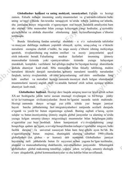globallashuv hodisasi va uning mohiyati, xususiyatlari — DOCX