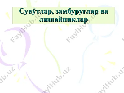 сувўтлар, замбуруғлар ва лишайниклар — PPT