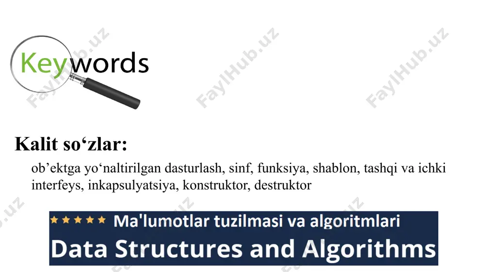 tishda refrijektorni ishlash printsipini bilish shart emas. yaxshi ishlab chiqilgan dastur ob'ektini qo'llashda uning ichki o'zgaruvchilarining o'zaro munosabati haqida qayg’urish zarur emas. yana bir marta takrorlash joizki, rezistorni samarali qo'llash uchun uning ishlash printsipi va ichki qurilmalari haqidagi ma'lumotlarni bilish umuman shart emas. rezistorning barcha xususiyatlari inkapsulyatsiya qilingan, ya'ni yashirilgan. rezistor faqatgina o'z funktsiyasini bajarishi etarlidir. c++ tilida inkapsulyatsiya printsipi sinf deb ataluvchi nostandart tiplarni(foydalanuvchi tiplarini) hosil qilish orqali himoya qilinadi. to‘g’ri aniqlangan sinf ob'ektini butun dasturiy modul sifatida ishlatish mumkin. haqiqiy sinfning barcha ichki ishlari yashirin bo'lishi lozim. to‘g’ri aniqlangan sinfning foydalanuvchilari uning qanday ishlashini bilishi shart emas, ular sinf qanday vazifani bajarishini bilsalar etarlidir. merosxo'rlik. acme motors kompaniyasi injenerlari yangi avtomobil konstruktsiyasini yaratishga ahd qilishsa, ular ikkita variantdan birini tanlashlari lozim. birinchisi, avtomobilning konstruktsiyasini boshidan boshlab yangidan ixtiro qilish, ikkinchisi esa mavjud modelini o'zgartirishdir. mavjud modeli qariyb ideal, faqatgina unga turbokompressor va olti tezlanishli uzatma qo'shish lozim. bosh …