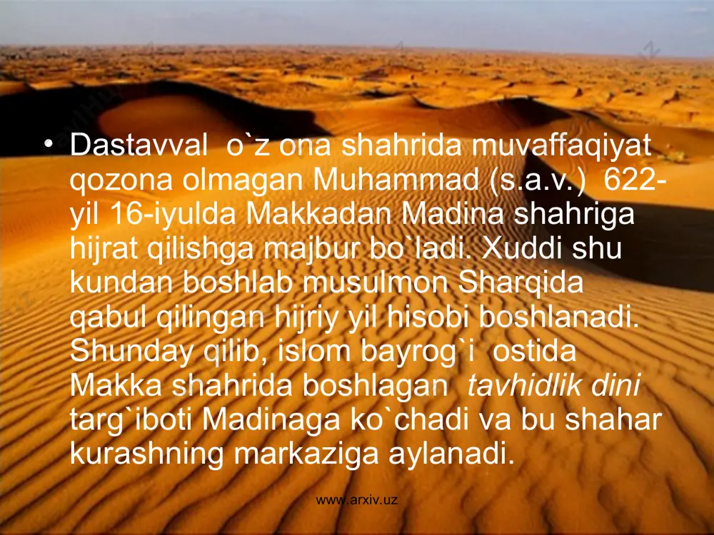 vga oladilar. uning ahvoli nihoyatda tanglashadi. undan halos bo`lish uchun qutayba o`ta makkorliok bilan hiyla ishlatib, movarounnahrning viloyat hokimlari ustidan birin-ketin g`alaba qozona boshlaydi. ziyo kelajak www.arxiv.uz www.arxiv.uz ziyo kelajak www.arxiv.uz www.arxiv.uz 707 – 709-yillar mobaynida u buxoro va uning atroflariga bir necha hujumlar qiladi, ko`pdan-ko`p qal`alar va obobd yerlarni bosib oladi. buxoro viloyatiga hokim qilib u buxorxudot tug`shadani va unga amir qilib o`z yaqinlaridan birini tayin etadi. amir buxurxudot ustidan nazorat qilib turish, buxoroda qoldirilgan harbiy qismga askarboshi, aholiadn soliq undirish va uni o`z vaqtida xalifalikka yetkazib berish kabi vazifalarni bajarar edi. sulh shartnomasiga binoan buxoroliklar har yili xalifalikka ma`lum miqdorda boj to`lash, uylarning yarmini arablarga bo`shatib berishga majbur edilar. qutayba buxoro shahrining ibodatxonasini jome masjidga aylantirib, sug`diy tili va xadita bitilgan “otashparastlikka” oid asarlarni yoqotadi. ibodat qilish uchun masjidga qatnagan mahalliy aholining har biriga ikki dirhamdam pul hadya qilib, ularni islom diniga tortishga harakat qildi. manbalarda ta`kidlanishicha, ikki …