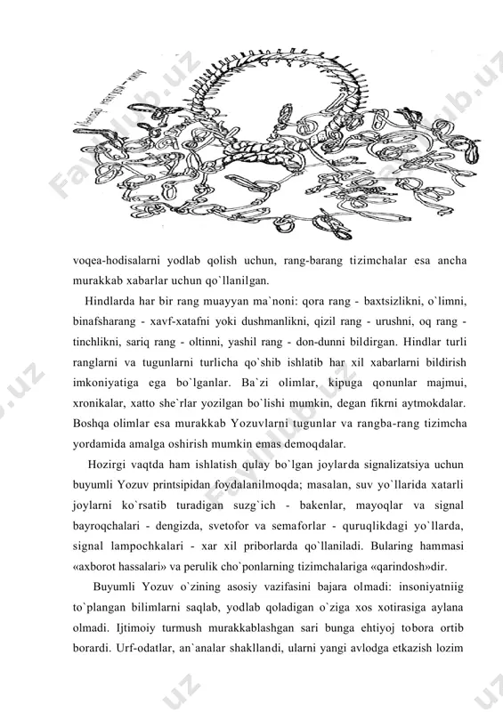 linadi, ammo piktogramma bo`linmaydi. piktogramma harakatni, voqea-hodisani tasvirlaydi, lekin og`zaki tilni, buyumlarning nomlarini mutlaqo aks ettirmaydi. piktogramma nimani tasvirlasa o`shani ifodalaydi, unda simvolika yo`q. shuning uchun piktogrammani har bir kishi, qanday tilda gapirishdan qat`i nazar, sharhlab berishi mumkin. piktogrammalar ov haqidagi ma`lumotlarni, ro`zg`or ishlari bilan bog`lik, yozuvlarni, jangovar yurishlar, bosqinchiliklar, to`qnashuvlar to`g`risidagi xabarlarni, kuf-suflarni (ular ayniqsa shimoliy amerika hindulari o`rtasida, shuningdek indoneziyada ko`p tarqalgan), siyosiy shartnomalarni, arznomalarni, ultimatumlar va sevgi maktublarini o`z ichiga olgan. piktogrammalarni izohlash uchun eng qulayi she`riy formadir. erliklardan biri qiroat bilan o`qigan bunday she`rning har satri ayrim rasmni ifodalaydi. piktografiya ibtidoiy san`at quchog`ida vujudga keldi. olimlar insonlarning bundan 40—10 ming yil ilgari qadimgi paleolit davrida chizgan rasmlarini topishgan. qadimgi odam toshni o`yib naqsh solgan, suyakka belgilar o`ygan, g`or devorlariga hayvonlar: bizon, mamont, ohular, karkidon, otlar, bug`ular yoki odamlar tasvirini bo`yoqlar bilan chizgan. bu bilan u go`yo dunyoni bilib olgan va tasvirlagan. evropada eramizdan oldingi to`qqizinchi-oltinchi ming …