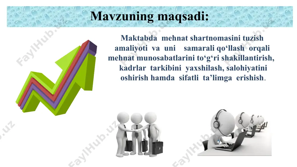 osida adolatli va shaffof to‘g ‘ri tashkil qilishni ta’minlash mavzuni qiyosiy tahlil etilganligi 10 t/r amaldagi holat (o’zbekistonda) amaldagi holat (xorijda) takliflar 3 . maktabda xodim imkoniyatlari ish haqi,ta’til,oylik haqida shartlarni muhokama qilish huquqi bor. xodimda istalgan ikki hafta oldindan ishdan bo ‘shashi to‘g‘risida ish beruvchini ogohlantirishi mumkin,oilaviy , sog‘lik ,bolali bo‘lish holatlarida ish soatini moslashtirilishi mumkin janubiy kareyada mehnat shartnomalari ta’lim vazirligi tomonidan tasdiqlangan standart asosida amalga oshiriladi. har bir viloyat yoki maktab o‘zgartira olmaydi.har bir o‘quv yilida kamida bir marta malaka oshirish yoki sertifikat olish majburiy belgilanadi. xodimlarning huquqiy savodxonliklarini va mehnat munosabatlarini rivojlantirish bo ‘yicha bilimlarini mustahkamlash uchun hududiy kambag‘allikni qisqartirish va bandlik bo‘limi organlari bilan hamkorlikda o‘quv seminar tashkil qilish maktab ta’limida mehnat shartnomasini tuzish amaliyoti va uni samarali qo‘llash ta’lim sifatini oshirish, pedagoglarning huquqlarini himoya qilish va ularning mehnat sharoitlarini yaxshilash uchun muhim ahamiyat kasb etadi. mehnat shartnomalarida o‘qituvchilarning ish yuklamasi, dars soatlari, dam olish …