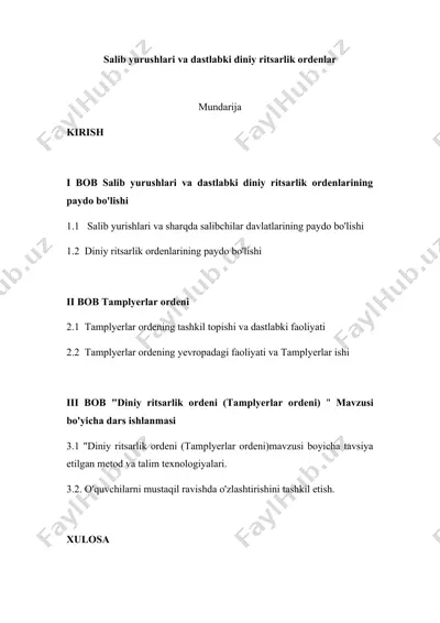 salib yurushlari va dastlabki diniy ritsarlik ordenlar haqida taqdimot — DOCX