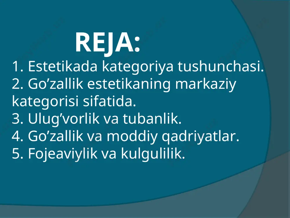 rsalarning tashqi ko’rinishini, holatini, bajarilgan ish yoki qilingan harakatidagi o’zaro hamohangligini ifodalovchi tushuncha. chiroylilik insonlarda yoqimli taassurot qoldiradi. ulug’vorlik-insonning narsa xodisalariga estetik va axloqiy mezonlar bilan yondashishi va ualrdan yuksak hayratlanish tuyg’usini hosil qiluvchi estetik hissiyot majmuidir. ulug’vorlik o’zida hajm, miqdor ko’lam va buyuklikni mujassam etadi. ingliz nafosatshunosi e.biork ko’zallikni ulug’vorlik bilan solishtiradi va ularni bir-biriga qarama-qarshi tushunch sifatida qaraydi. i.kant esa ko’zallik va ulug’vorlikni uyg’unlikda rivojlanuvchi tushuncha deb aytadi. vatanimiz o’z mustaqilligini qo’lga kiritgandan so’ng milliy-ma’naviy qadriyatlarga yangicha munosabat bildirdi, xalqona, ilg’or an’analar shakllandi, milliy iftixorni yuksaltirishga keng jamoatchilik fikri jalb qilindi. yetuk rassomlar hayotning barcha hodisalarni rangtasvir orqali ko’radi, ularga ijod manbai sifatida qaratydi, sanatning hamma uchun zarur ekanligiga qat’iy ishonadi. shu bois ularning asarlaridagi go’zallik ruhi rangtasivirinui sevishga da’vat etadi, tasviriy sanatni his qilish va uni idrok etishga chaqiradi. vojiaviylik muammosi har doim falsafiy va estetik tafakkur sohiblarning e’tiborini jalb qilib kelgan. deyarli barcha ulkan ijodkorlar yaratgan …