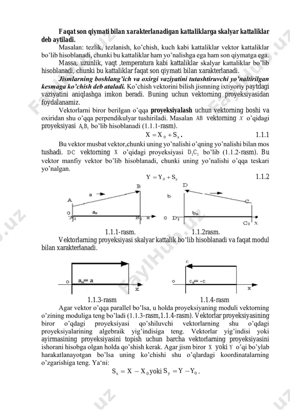 arakatiga nisbatan yerni moddiy nuqta deb hisoblash mumkin. moddiy nuqtaning harakatini tasvirlash uchun vaqt o’tishi bilan uning fazodagi vaziyati qanday o’zgarib borishini ko’rsatish kerak. jismlarning harakati davomida fazodagi qoldiradigan iziga jismning harakat traektoriyasi deyiladi. shu traektoriya uzunligiga esa bosib o’tilgan yo’l deyiladi. jismlarning harakatini va fazodagi vaziyatini aniqlash uchun sanoq jismi tanlash lozim bo’ladi. sanoq jismini ixtiyoriy ravishda tanlash mumkin. sanoq jismi qo’zg’aluvchan ham, qo’zg’almas ham bo’lishi mumkin. masalan bino, daraxt, vagon, harakatlanayotgan va tinch turgan avtomobil, tepalik, quyosh, yulduzlar va hokazo ixtiyoriy jismlarni sanoq jismi sifatida qabul qilish mumkin. agar sanoq jismi tanlab olingan bo’lsa, u bilan bog’lab koordinata o’qlari o’tkaziladi va jismning ixtiyoriy nuqtasining fazodagi vaziyati uning koordinatalari orqali aniqlanadi. nuqtaning to’g’ri chiziqdagi vaziyatini bitta, tekislikdagi vaziyatini ikkita, fazodagi vaziyatini esa uchta koordinatalar bilan ifodalanadi. biz yashab turgan fazo uch o’lchovli fazo hisoblanadi.sanoq jismi va u bilan bog’langan koordinatalar sistemasi hamda vaqtni o’lchovchi asbob birgalikda sanoq sistemasini tashkil …