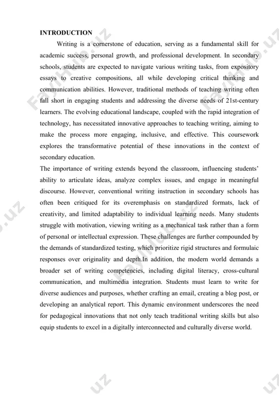 .in addition, the modern world demands a broader set of writing competencies, including digital literacy, cross-cultural communication, and multimedia integration. students must learn to write for diverse audiences and purposes, whether crafting an email, creating a blog post, or developing an analytical report. this dynamic environment underscores the need for pedagogical innovations that not only teach traditional writing skills but also equip students to excel in a digitally interconnected and culturally diverse world. despite its centrality in education, writing remains one of the most challenging subjects to teach effectively. traditional approaches, often characterized by isolated grammar drills, rigid essay structures, and teacher-centered feedback, have proven insufficient for fostering genuine engagement and skill mastery. these methods frequently overlook the collaborative and iterative nature of the writing process, focusing instead on final products rather than the journey of drafting, revising, and reflecting. furthermore, they may inadvertently alienate students who have diverse linguistic, …