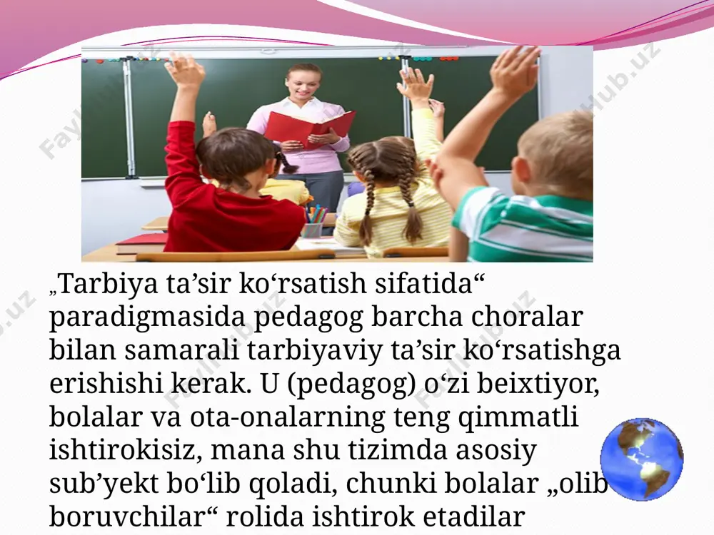 жамоа бўлиб фикрлашдан иборат, яъни у педагогик таъсир этиш усуллари бўлиб, таълим мазмунининг таркибий қисми ҳисобланади. бу методларнинг ўзига хослиги шундаки, улар фақат педагог ва талабаларнинг биргаликда фаолият кўрсатиши орқали амалга оширилади. келажакда таълим тараққиётининг ҳаққоний ҳаракатлантирувчи куч сифатида ўқитувчи фаолиятини янгилашга, таълим-тарбия жараёнини мақбул (оптимал) қуришга, талаба ёшларда ҳур фикрлилик, билимга чанқоқлик, ватанга содиқлик, инсонпарварлик туйғуларини шакллантиришга ижобий таъсир кўрсатади. umuman olganda, har qanday tarbiya tizimining yangila-nishi innovatsiyalar hisobiga amalga oshiriladi. bu esa ikki —revolutsion va evolutsion yo‘l bilan sodir bo‘lishi mumkin. inqi-lobiy yo‘l, odatda, maktab hayotida, jamiyat hayotidagi favqu-lodda vaziyatlar bilan kelib chiqadi. ikkinchi yo‘l — tarbiya ti-zimini samarali pedagogik boshqarish bilan mumkin bo‘ladi, chunki yangilanish mexanizmlari tizimning o‘zida mavjuddir innovatsion maktab tashkil topishi jarayonini didaktik ko‘rib chiqish uchta turlicha jihatlar orqali amalga oshiriladi: falsafiy-metodologik (o‘qitish maqsadlari); nazariy (o‘qitish mazmuni, o‘qitish jarayoni tuzilishi va qonuniyatlari); d) texnologiya (o‘qitish jarayoni qoidalar tamoyili). turli pedagogik strategiyalardan tanlab olishning to‘rtta yo‘nalishi …