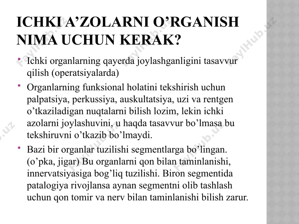 labdagi egatchasi (philtrum) bo‘lib, ustki lab do’mboqchasigacha (tuberculum labii superioris) davom etadi. erkaklarda ustki lab terisida mo‘ylov (mustax), pastki lab terisi, engak va bo‘yin sohasida soqol (papus yoki barba) bo’ladi. lablarning shilliq osti asosida ko‘p sonli lab bezlari (glandulae labiales) bo‘lib, ularning chiqaruv naylari shilliq parda yuzasiga ochiladi. milklar (gingivae)(десны) yuqori va pastki jag‘larning alveolar o‘simtasini qoplagan shilliq parda. u juda qalin va pishiq bo‘lib, tish bo‘ynini o‘rab oladi va suyak usti pardaga mustahkam birikadi. milk qismlari: 1. margo gingivalis-tish va milk orasi 2. sulcus gingivalis-jag’ alveolalarining o’rtasida. 3. papillae gingivalis- tish orasida lunj (bucca) og‘iz bo‘shlig‘ining o‘ng va chap tomondan chegaralab turadi. uning ichida lunj mushagi (m. buccinator) joylashib, ichki tomondan shilliq parda, tashqi tomondan teri bilan qoplangan.teri bilan lunj mushagi o‘rtasida lunjning yog‘li tanachasi (corpus adiposum buccae) joylashgan bo‘lib, u bolalarda yaxshi rivojlangan. emizikli davrda lunjning yog‘li tanachasi og‘iz bo‘shlig‘i devorining qalinlashuviga olib keladi va emish vaqtida og‘iz …