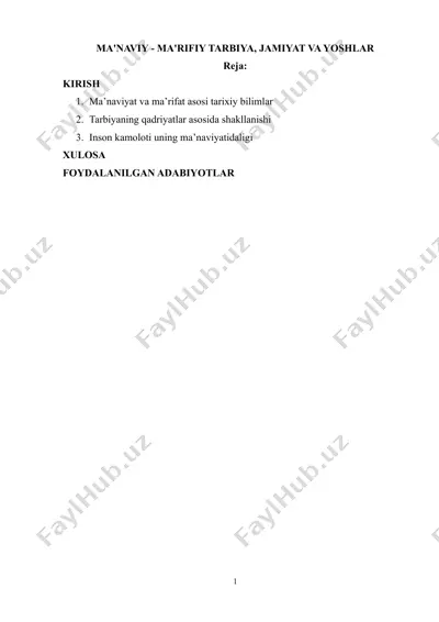ma'naviy - ma'rifiy tarbiya, jamiyat va yoshlar — DOCX
