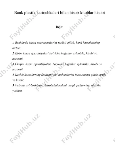 bank plastik kartochkalari bilan hisob-kitoblar hisobi — DOCX