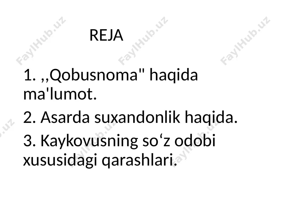 zibador bo‘lishini taminlaydi. ,,qobusnoma" axloqiy mavzudagi asar bo‘lganligi sababli, unda eng avvalo qanday qilib axloqli, ilmli dono farzand tarbiyalash yo‘llari ko‘rsatiladi. bu asarda ota va ona haqqini bilmoq, hunar afzunligi, qarilik va yigitlik sifati, mehmonga bormoq, ishq odatlari, omonatni saqlamoq, ilm o‘rganmoq va boshqa masalalar yuzasidan keng mulohaza yuritilgan asar hisoblanadi. kaykovus bu asarida har bir kishi notiq bo‘lmog‘i lozimligini ammo yolg‘onchi bo‘lmasligini takidlab shunday deydi: ,, kishi suxandon ,suxango‘y ( notiq) bo‘lishi kerak. ammo, ey farzand sen suxango‘y bo‘lg‘il va lekin durug‘go‘y (yolg‘onchi) bo‘lmag‘il, rostguylikda o‘zing shuhrat qozong‘il tokim biror vaqt zarurat yuzidin yolg‘on so‘z desang qabul qilg‘aylar. har so‘z desang ham rost deg‘il va lekin yolg‘onga o‘xshagan rostni demag‘ilkim, rostga o‘xshagan durug‘ durug‘ga o‘xshag‘on rostdin yaxshiroqdur, nedinkim ul durug‘ rost maqbul bo‘lmas. demak, nomaqbul rostni aytishdan parhez qil .." kaykovus faqat nutq so‘zlashni emas boshqalarning so‘zi va nutqidan ibrat olishni o‘qtiradi, shu yo‘l bilan ham yaxshi notiq bo‘la …