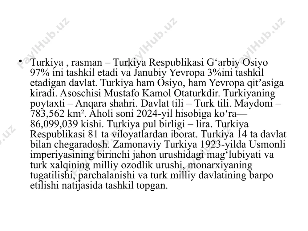 turkiyaga aprel oyida kelgan chet ellik sayyohlar soni, oʻtgan yilning xuddi shu oyiga nisbatan 8,71 foiz ortib, 3 million 611 ming 244 nafarga yetdi. aprel oyida turkiyaga eng koʻp germaniya, rossiya, britaniya, bolgariya va erondan sayyohlar kelgani kuzatildi. turkiyaning turizmi, 2024 - yili ham muvaffaqiyat darajasini oshirib, rivojlanishni davom ettirmoqda. joriy yilning mart oyida turkiyaga kiritilgan to'g'ridan-to'g'ri xorijiy investitsiyalar umumiy miqdori 336 million dollarni tashkil qilgan bo'lib, bu miqdor 2024 yilning dastlabki uch oyida 1,5 milliard dollarga yetdi. oriy yilning birinchi choragida turkiyaga kiritilgan to'g'ridan-to'g'ri xorijiy investitsaiyalar hajmi 1,5 milliard dollarga yetdi. xalqaro investorlar assotsiatsiyasi (yased) xalqaro toʻgʻridan-toʻgʻri investitsiyalar byulletenini e'lon qildi. shunga ko'ra, mart oyida turkiyaga kiritilgan to'g'ridan-to'g'ri xorijiy investitsiyalar umumiy miqdori 336 million dollarni tashkil qilgan bo'lib, bu miqdor 2024 yilning dastlabki uch oyida 1,5 milliard dollarga yetdi. ushbu davrda eng ko'p investitsiyalar moliya va sug'urta faoliyatiga to'g'ri keldi. birinchi chorakda yevropa ittifoqi davlatlari 58 foizlik ulush bilan …