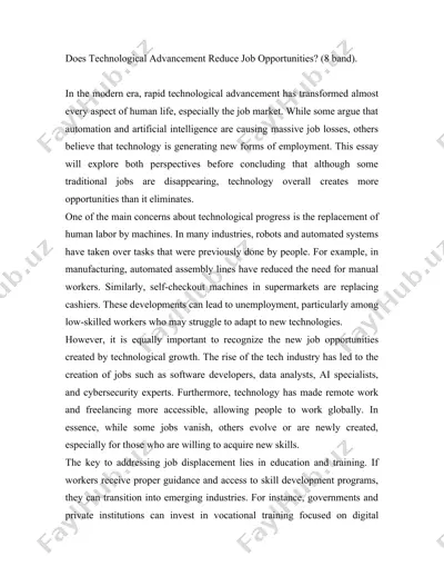 does technological advancement reduce job opportunities? — DOCX