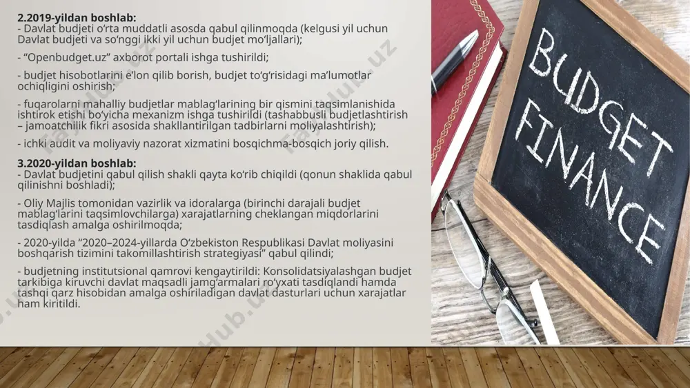 n o‘tib ketsa bu davlat xarajatlarining yana 1,8 mlrd dollarga oshishiga olib keladi. o‘zbekistonning 2024-yilgi davlat byudjeti xarajatlari tahlili turli tarmoqlar bo‘yicha umumiy xarajatlarning tizimli ravishda o‘sishini ko‘rsatmoqda. birinchi chorak (1-chorak), birinchi yarim yillik (1-yarim yillik) va toʻqqiz oylik (9 oylik) umumiy xarajatlari quyidagicha boʻldi: birinchi chorak (1-chorak): 70 339,6 mln.so‘m birinchi yarim yillik (1 yillik): 149 768,8 mln.so‘m . to‘qqiz oylik davr (9 oylik): 219 336,6 million so‘m 1. ijtimoiy xarajatlar byudjetning eng katta qismini tashkil etuvchi ijtimoiy xarajatlar yil davomida barqaror o‘sib bordi. birinchi chorakda ijtimoiy xarajatlar 33919,7 million so‘mni tashkil etib, yil o‘rtalarida 74067,2 million so‘mga, iii chorak yakuniga ko‘ra 107819,2 million so‘mga o‘sdi. ijtimoiy xarajatlarning asosiy toifalari quyidagilardan iborat: ijtimoiy soha va aholini qo‘llab-quvvatlash: i chorakda 30 357,8 million so‘mdan boshlanib, birinchi chorakda 66 709,4 million so‘mga ko‘tarilgan va iii chorakda 95 340,1 million so‘mga yetgan eng katta xarajatlar ijtimoiy qo‘llabquvvatlash dasturlariga yo‘naltirildi. ushbu toifaga turli …