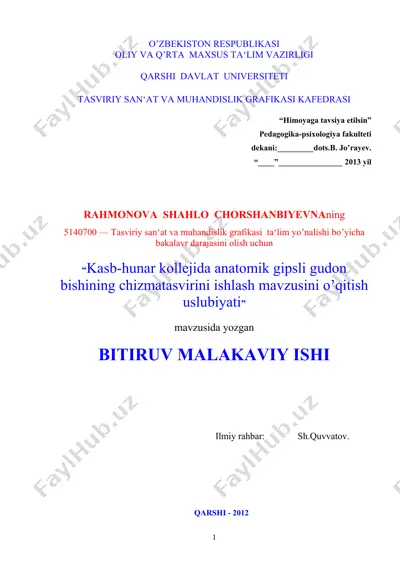 kasb-hunar kollejida anatomik gipsli gudon bishining chizmatasvirini ishlash mavzusini o’qitish uslubiyati — DOC