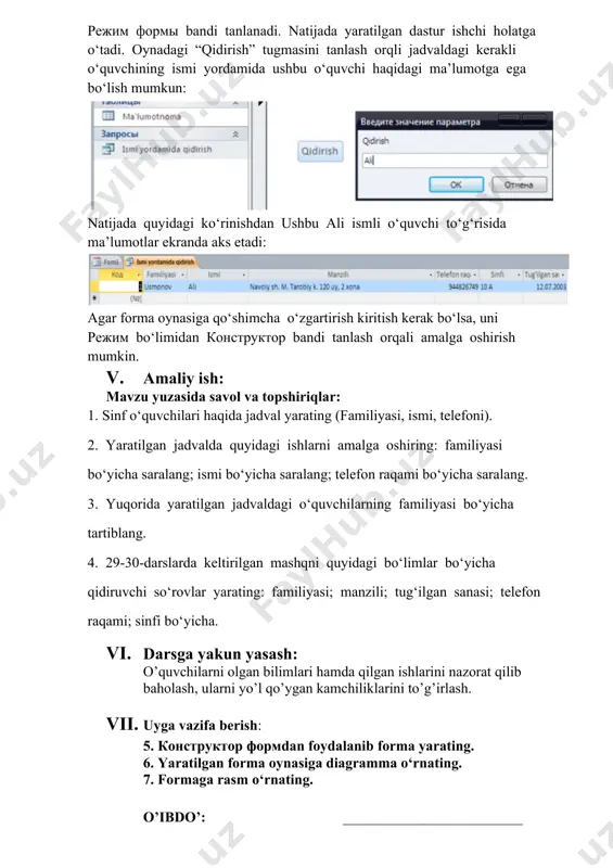 ms access 2010 dasturida ma’lumotlar omborini hosil qilish va tahrirlash - Page 4