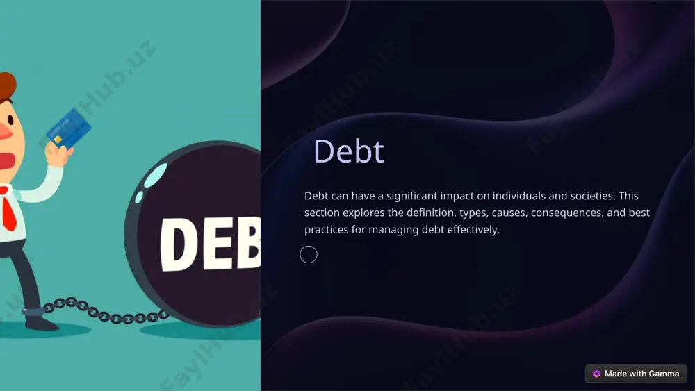 allocate more towards debt repayment. 3 explore debt repayment strategies consider strategies like the snowball method or avalanche method to prioritize and pay off debts strategically. 4 seek professional help if needed, consult credit counselors or debt management agencies for expert guidance and support in managing your debt. 7 tips for getting out of debt create an emergency fund to cover unforeseen expenses. consider debt consolidation or refinancing options to lower interest rates. look for opportunities to increase income through side gigs or part-time work. stay committed to making regular debt repayments and avoid taking on new debts. 8 conclusion debt can be burdensome, but by understanding its nuances, managing it effectively, and seeking support when needed, individuals can regain financial control and pave the way for a debt-free future. 9 image1.png image2.png image3.png image4.png image5.png image6.png