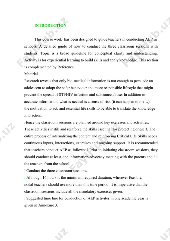 lassroom guide for conducting adolescence education programme “we must become the change we want to see” – mahatma gandhi tips and tools for nodal teachers guidelines for conducting in-school activities l there should be a maximum of 50 students (preferably 30–40) for the classroom sessions. this helps in experiential learning. l school management / principals must select separate staff (male / female teacher) for conducting classroom session 1 (healthy growing up, adolescent health issues). l in all sessions, keep a question box. this can be an open cardboard box if kept in the classroom. if it is kept unsupervised, then it should be a box which can be locked and has a slit opening on the lid. n answer queries at the beginning of every session – this also serves to recapitulate the previous sessions. n encourage students to ask questions/queries on matters pertaining to the process of growing up, …