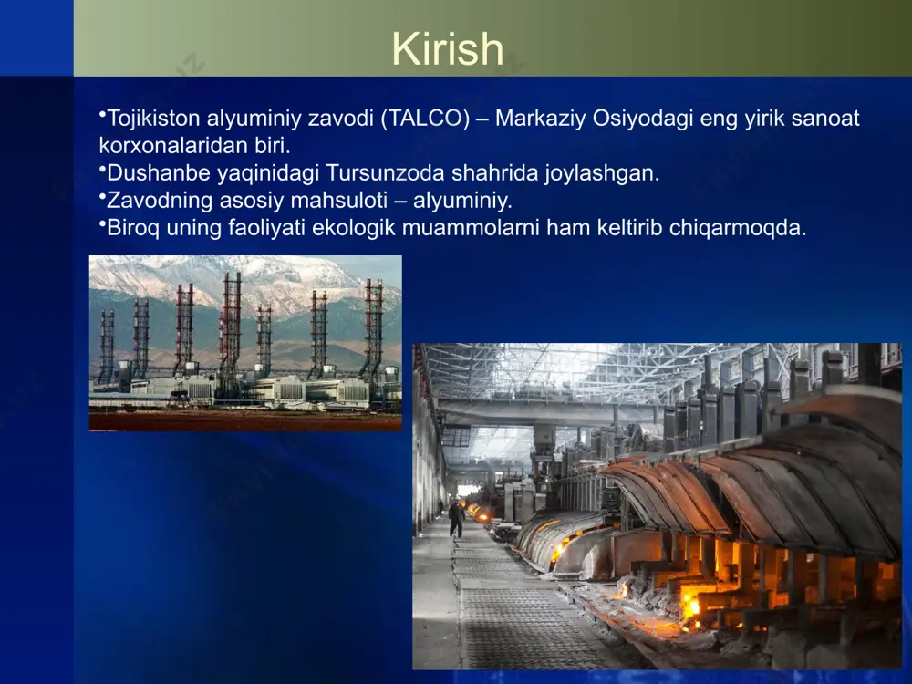 lar yoki fabrikalar, avtomobillar, kanalizatsiya tozalash inshootlari va havo ifloslanishidansuv yo’llariga tushadigan oqim kabi kimyoviy bo’lishi mumkin. a komunal xo’jaligi b sanoat c transport d qishloq xo’jaligi gidrosfera ifloslanishiga asosiy sababchilar girdosferaning ifloslanishi l suv havzalari o’zinio’zini tozalash hususiyati yo’qolishi. suv havzalarini chiqindilar bilan ifloslanishi suv havzalarini qisqarishi daryo va ko’llarni qurishi suvning aylanishida insonni ta’siri. girdosferaning ifloslanishi 17 gidrosferani ifloslanishini oldini olish turlari girdosferaning ifloslanishi mexanik yoki biologik suvni tozalash litosfera holati tuproqda florid birikmalari to‘planmoqda. hosildorlik kamaymoqda. dehqonchilik yerlari degradatsiyaga uchramoqda. a tog’ jinslarini yemirilishi natijasida kuzatiladigan holat b qattiq qoldiqlar c zaxarli chiqindilar d radioktiv moddalardan ifloslanish litosferani ifloslanishiga asosiy sababchilar litosferaning ifloslanishi litosferaning ifloslanishi litosferani ifloslanishini oldini olish. iv. zavod atrofidagi o‘simliklar qatlami zavod atrofidagi hududlarda daraxtlarning qurishi kuzatilmoqda. qishloq xo‘jaligi hosillari kamaymoqda. ayrim ekinlarda kasallanish kuchaymoqda. v. sanoatlashgan hududlarda ekologik ong va madaniyat ekologik ong tushunchasi ekologik ong – odamlarning tabiatga ongli munosabati. sanoatlashgan hududlarda …