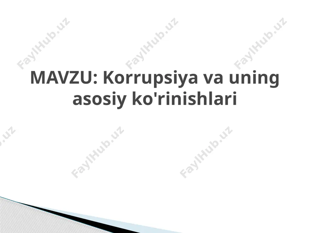 t dasturlari va boshqa dasturlar o’zbekiston respublikasi prezidantining 2017 yil 2 fevraldagi pq -2752-sonli «korrupsiyaga qarshi kurashish to’g’risida»gi o’zbekiston respublikasi qonunining qoidalarini amalga oshirish chora-tadbirlari to’g’risida»gi qarori o’zbekiston respublikasi prezidantining 2017 yil 2 fevraldagi pq -2752- sonli qarori bilan tasdiqlangan korrupsiyaga qarshi kurashish bo’yicha respublika idoralararo komissiyasi tarkibi va korrupsiyaga qarshi kurashish bo’yicha respublika idoralararo komissiyasi to’g’risidagi nizom. o’zbekiston respublikasining 2019 yil 15 yanvardagi o’rq-516- sonli qonuni tahririda — qonun hujjatlari ma’lumotlari milliy bazasi, 16.01.2019 y., 03/19/516/2484-son) o’zbekiston respublikasining 2019 yil 18 fevraldagi o’rq-522- sonli qonuni tahririda — o’zbekiston respublikasi oliy majlisi palatalarining axborotnomasi, 2019 y., 2-son, 47-modda) o’zbekiston respublikasining 2019 yil 18 fevraldagi o’rq-522- sonli qonuni tahririda — o’zbekiston respublikasi oliy majlisi palatalarining axborotnomasi, 2019 й., 2-son, 47-modda) o’zbekiston respublikasining 2019 yil 23 maydagi o’rq-542- sonli qonuni tahririda — qonun hujjatlari ma’lumotlari milliy bazasi, 24.05.2019 y., 03/19/542/3177-son) ilmiy adabiyotlarda unga quyidagicha taʼrif beriladi: ”korrupsiya—shaxsning oʻz mansab yoki xizmat mavqeidan …