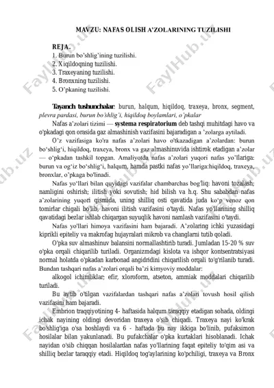 nafas olish a’zolarining tuzilishi — PDF