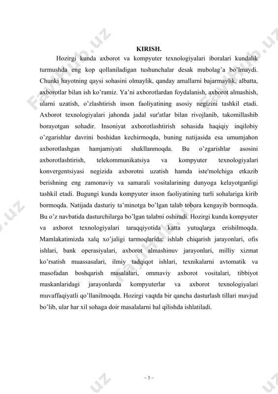 asturlash tili ancha murakkab bo'lib ular juda maxsus sohalarda ishlatiladi va ularning mutaxassislari ham juda kam. chunki quyi dasturlash tillari (masalan: assembler) ko'pincha miktoprotsessorlar bilan ishlashda kerak bo'lishi mumkin. odatda turli dasturlash ishlari uchun yuqori darajali dasturlash tilidan keng foydalaniladi. ehm (elektron hisoblash mashinasi) endi yuzaga kelgan paytda programma tuzishda, faqat mashina tillarida, ya'ni sonlar yordamida ehm bajarishi kerak bo'lgan amallarning kodlarida kiritilgan. bu holda mashina uchun tushinarli sanoq, sistemasi sifatida 2 lik, 6 lik, 8 lik sanoq sistemalari bo'lgan. programma mazkur sanoq sistemasidagi sonlar vositasida kiritilgan. yuqori darajali dasturlashda, mashina tillariga qaraganda mashinaga moslashgan (yo'naltirilgan) belgili kodlardagi tillar hisoblanadi. belgilar kodlashtirilgan tillarning asosiy tamoyillari shundaki, unda mashina kodlari ularga mos belgilar bilan belgilanadi, hamda xotirani avtomatik taqsimlash va xatolarni tashhis qilish kiritilgan. bunday mashina moslashgan til - assembler tili nomini oldi. odatda dasturlash yuqori saviyali dasturlash tillari (delphi, java, c++, python) vositasida amalga oshiriladi. bu dasturlash tillarining semantikasi odam …