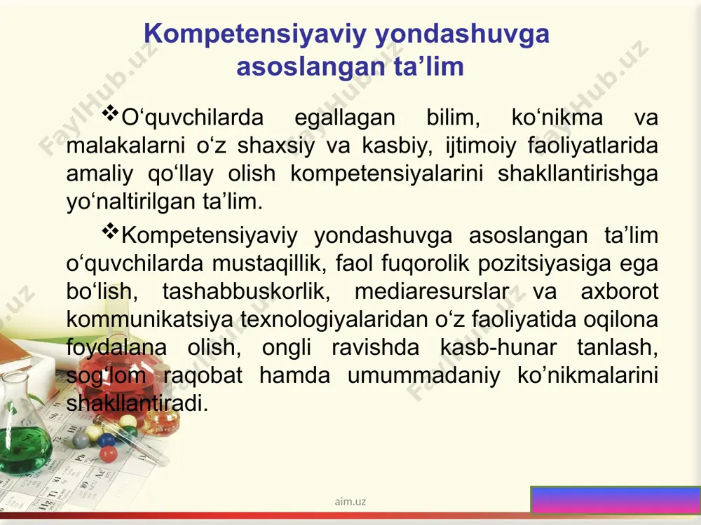 avob xatolik eritma tayyorlash ketma-ketligi 4 tuzni elektron tarozida tortib olaman 2 ish uchun zarur jihoz va moddalar tanlayman 5 suvni o’lchov probirkasida o’lchab olaman 1 o’qituvchimdan ko’rsatma olaman 6 tuzni kolbaga solib suv quyaman 3 matematik hisob orqali zarur tuz va suvni topaman 7 tuz va suvni yahshilab aralashtiraman 8 etiketka yopishtiraman jami aim.uz eritmalar konsentratsiyasi massa ulush foiz konsentratsiya molyar konsentratsiya normal konsentratsiya aim.uz aim.uz eritmalar konsentratsiyasi ω=m1/m2 massa ulush foiz konsentratsiya molyar konsentratsiya normal konsentratsiya aim.uz aim.uz aim.uz aim.uz * masalani to‘g‘ri yechsangiz bo‘sh kataklar o‘rniga so‘z paydo bo‘ladi. buning uchun javobdagi raqamni davriy jadvaldan topib (elementlar tartib raqami) shu raqamga to‘g‘ri keladigan element belgisining bosh harfi olinadi. 0,125 m temirning massasi? 16% li 50 g eritma tayyorlash uchun qancha tuz kerak bo‘ladi? 74 g tuz 126 g suvda eritilsa, eritmaning foiz konsentratsiyasi nechaga teng? 0,5m mg ning massasi nechaga teng? 26% li 50 g eritma tayyorlash …