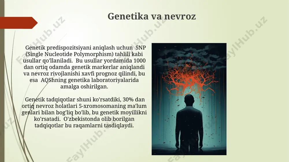 ar farg'ona viloyatidagi mutaxassislar tomonidan tahlil qilinadi, shuningdek, bemorning hayot tarixi ham hisobga olinadi. shaxsning himoya mexanizmlari va nevroz 19-asr oxiri va 20-asr boshlarida avstriya va germaniyada psixodinamik nazariyalarning rivojlanishi shaxsning himoya mexanizmlarining nevrozlarning paydo boʻlishidagi rolini tushunishga olib keldi, masalan, bostirish yoki reaksiyaviy shakllanish. freudning psixoseksual rivojlanish nazariyasi 5 ta bosqichni ta’riflaydi va har bir bosqichda fiksatsiya yoki regressiya nevrozlarning, xususan, isteriyaning rivojlanishiga hissa qoʻshishi mumkinligini koʻrsatadi. nevrozning davolash usullari dori-darmonlar, masalan, antidepresantlar va anxiolitiklar, nevrozning og'ir shakllarida qo'llaniladi va 70% hollarda ijobiy natijalar beradi, ammo ular faqat shifokor nazorati ostida, andijon viloyatida kabi hududlarda ham, qo'llanilishi kerak. biofeedback texnikasi yordamida, bemorlar yurak urishi va mushaklarning tarangligini nazorat qilishni o'rganib, 5 dan 10 gacha seansdan so'ng sezilarli yaxshilanishlarni kuzatadilar, shu jumladan samarqanddagi reabilitatsiya markazlarida ham. madaniy omillar va nevroz farg'ona vodiysida 100 nafar ishtirokchi bilan o'tkazilgan sotsiologik so'rovnoma, madaniy integratsiya darajasining pastligi bilan nevrozning yuqori darajasi o'rtasida sezilarli bog'liqlikni …