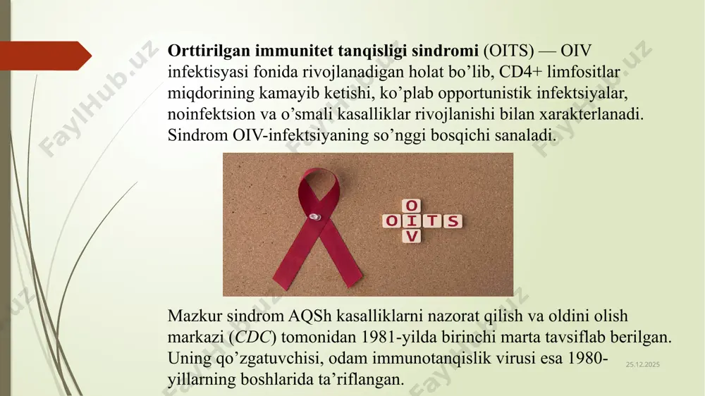 i uzaytiradi. shuningdek, 2013-yil iyun oyida chop etilgan jahon sog’liqni saqlash tashkiloti yo’riqnomalariga muvofiq yuqtirish xavfini kamaytiradi. 06.09.2025 oldini olish virus yuqishini oldini olish uchun tibbiyot xodimlari quyidagi choralarni tavsiya qilishadi: himoyalanmagan jinsiy aloqa — prezervativsiz jinsiy aloqa (vaginal, oral va / yoki anal) — jinsiy yo’l bilan yuqadigan oiv va boshqa tanosil kasalliklari bilan kasallanish xavfini oshiradi. igna almashish — intravenoz (vena ichiga) narkotiklardan foydalanish rivojlangan mamlakatlarda oiv yuqishining asosiy sabablaridan biri sanaladi. ignalarni almashib foydalanish oits va gepatit c kabi boshqa xavfli virusli kasalliklarga olib kelishi mumkin. ignadan foydalanishdan u toza, foydalanilmagan, o’ramidan ochilmaganligiga e’tibor berish kerak. 06.09.2025 tanaga ta’siri — oiv zararlangan qon ta’siri xavfini kamaytirish va oldini olish uchun ehtiyot choralarini qo’llash orqali nazorat qilinishi mumkin. har qanday holatda ham sog’liqni saqlash xodimlari baryerlardan (qo’lqoplar, niqoblar, ko’zoynaklar, qalqonchalar va xalatlar) foydalanishlari darkor. qon yoki boshqa tana suyuqliklari bilan aloqadan so’ng terini darhol va to’liq yuvish kasallanish …