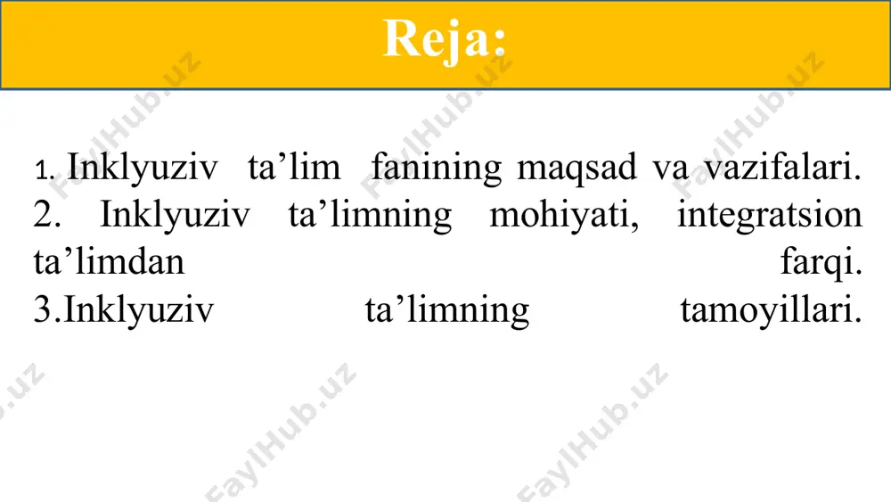 olalar va o‘smirlarga nisbatan do‘stona va mehr-muhabbatli munosabatni shakllantirish kabilardir. bola bu qanday imkoniyatga ega bo‘lishidan qat'iy nazar har doim kattalar yordamiga muhtoj farzanddir. uni alohidalash yoki alohida nom bilan “anamal bolalar”, ((ko‘r bolalar), (kar bolalar) va xakozo tushunchalar bilan ajratib ko‘rsatish insonparvarlik nuqtai nazariga to‘g‘ri kelmaydi. ushbu tushunchalar imkoniyati cheklangan bolalar va o‘smirlarning huquqlarini kamsitish bilan bir qatorda ota-onalarga ham salbiy ta'sir etadi. imkoniyati cheklangan bolalar normal rivojlanishdagi bolalar kabi topshiriq va vazifalarni tezlik bilan mukammal amalga oshira olmasalarda, ammo imkoniyat darajada bajara oladilar.shuning uchun ham tahqirlashga yo‘l qo‘ymaslik, bolaning huquqlarini himoya qilish, ularga ijobiy munosabatda bo‘lish tarbiyalashning muhim vazifalaridan biridir. inklyuziv ta'lim vazifalari ta'lim muassasasida imkoniyati cheklangan bolalar va o‘smirlarning ta'lim olishlari uchun zaruriy psixologo-pedagogik, korreksion sharoitlarni yaratish ularning imkoniyatiga yo‘naltirilgan umumta'lim dasturlari va korreksion ishlarni amalga oshirish orqali ruhiy rivojlanishi, ijtimoiy moslashtirishni amalga oshirish; o‘quvchilarning ta'limdagi tenglik huquqini kafolatlash; jamiyatning va oilaning faol ishtirokida nogiron va sog‘lom …