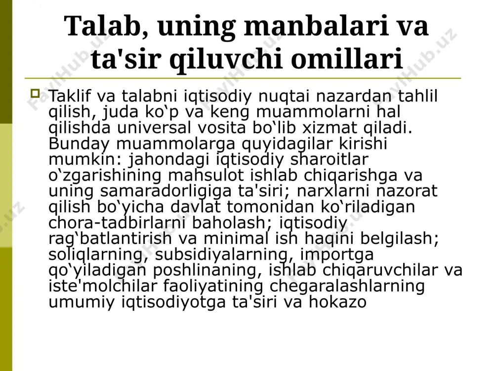 an tashqari ishlab chiqarish xarajatlariga (ish haqi, xom ashyo narxi) ham bog‘liqdir. tovarga bo‘lgan talab esa iste'molchining byudjetiga (daromadiga) va boshqa omillarga bog‘liqdir. p narx s p1 p2 q mahsulot miqdori q2 q1 taklif egri chiziqlari. xom ashyo narxi o‘zgarishining taklif chizig‘iga ta'sirini o‘rganish xom ashyo narxi pasayishining taklif egri chizig‘iga boshqacha ta'sirini, ishlab chiqarilgan mahsulot miqdori o‘zgarmaganda kuzatish mumkin. haqiqatdan ham, o‘zgarmaganda, uni ishlab ishlab chiqarish uchun ketgan xarajat kamayadi (xom ashyo narxi pasaygani uchun), demak, tovar narxi ham kamayadi, ya'ni uning narxi dan ga o‘zgaradi. bu o‘zgarish ishlab chiqarilgan tovar miqdoriga bog‘liq emas. natijada, taklif egri chizig‘i o‘ngga siljiydi. umuman olganda, xom ashyo narxi o‘zgarishining taklif chizig‘iga ta'sirini o‘rganishda, yuqorida keltirilgan ikki hol ham xususiy hollardan bo‘lib, eng chetki holatlarni anglatadi. haqiqatda esa, xom ashyo xarajatlari kamayganda narx ham, tovar miqdori ham o‘zgarishi mumkin. bu o‘zgarishlar yangi taklif egri chizig‘ining talab chizig‘i bilan muvozanatga kelishi bilan bog‘liqdir taklif …