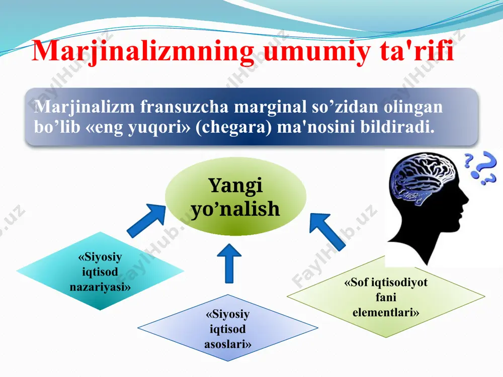 shkil etuvchi asosiy omil deb da'vo qilishdi. qadriyat (qimmat) nazariyasi bu nazariya *eng yuqori foydalilik* nomini oldi. uning ustunligi sifatida iste'mol qiymati yoki moddiy ne'matlaming foydaliligi qabul etildi. ne'matning foydaliligi uning asosi deb hisoblanardi. byom-baverk foydalilikning oddiy (mavhum) va malakali (aniq) turini bir-biridan farq qilardi. qadriyatning hosil bo’lishida byom-baverk ikki bosqichni alohida kursatdi, birinchi bosqichni u subyektiv qadriyatning hosil bo’lishi bilan bog’ladi, bunda u ne'matning shaxs ehtiyojlarini qondirishda qanday rol o’ynashiga qarab, shu subyekt ne'matga beriladigan shaxsiy baho nazarda tutilar edi. byom-baverkning ta'biricha, buyumning qadri uning eng yuqori foyda miqdori bilan o’lchanadi, bunda xo’jalik ne'matlari muayyan turidan olinadigan eng oz naf nazarda tutiladi. byom-baverk qadriyat hosil bo’lishidagi ikkinchi bosqichni «obyektiv qadriyat» bilan bog’ladi. u mazkur bosqichni talab va taklif xususidagi mavjud eski nazariya asosida izohladi u.jevons va l.valrasning marjinalistik g’oyalari uilyam stenli jevons (1835-1882) london universitetida matematika va kimyo fanlaridan tahsil olish bilan birga siyosiy iqtisodni ham qiziqib o’rgangan. oradan …