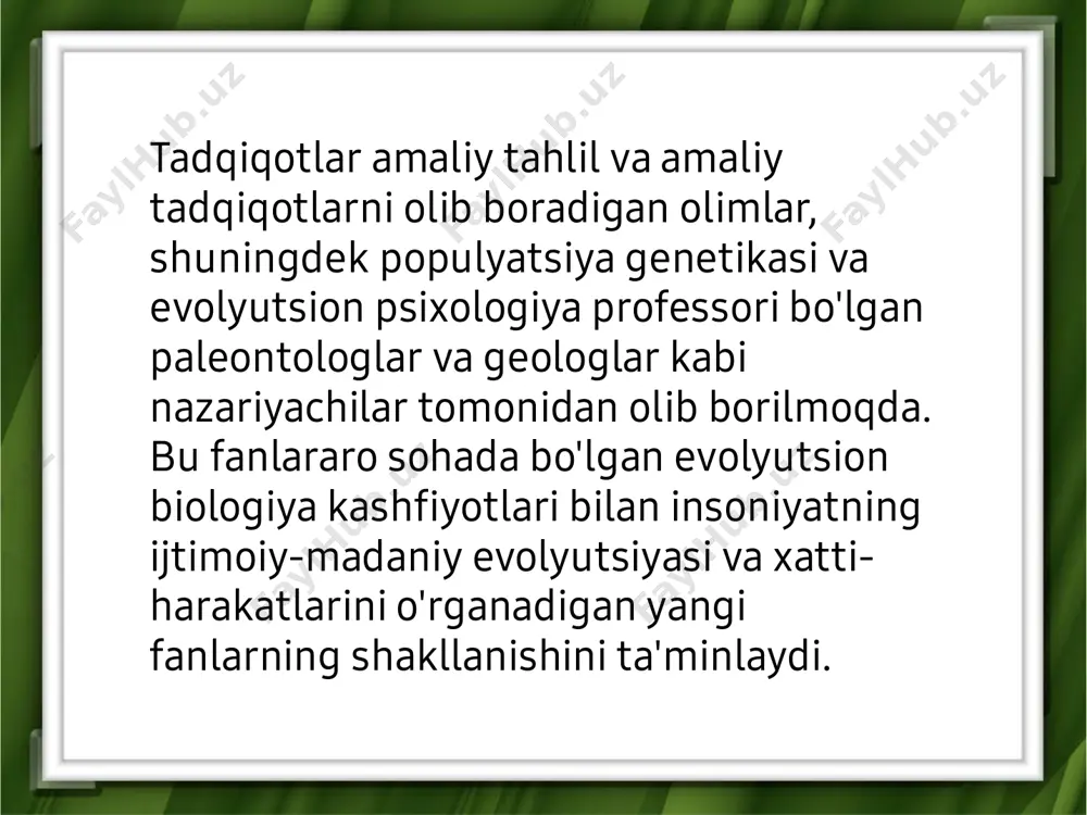 : bu tirik ittifoqning eng ko'zga ko'ringan turlari. ular jamiyatda ustunlik va faollikka ega bo'lgan turlardir. dominant turlari suv ekotizimlarida keng tarqalgan emas. www.arxiv.uz www.arxiv.uz uzluksiz (tutash): abiotik va biotik omillarning ta'siri - dominant turlarning o'rnini boshqa tur bilan almashtirish. mavjud ekotizim yo'q qilinadi va yo'q qilinadi va yangi ekotizim shakllanadi. atrof muhit omillari ta'siri ostida dominant tur boshqa dominant turga almashtiriladi. chegaralar shundan iboratki, turlar ma'lum yashash muhitida, bir-birining ortidan boradi.�� ekoton: bu turli xil ekotizimlarning kesishish maydoni. bu qo'shni biomlar orasidagi o'tish davri. biologik xilma-xillik juda yuqori, chunki ular turli mintaqalarga xos xususiyatlarga ega. www.arxiv.uz mikroiqlim: ekotizimdagi yomg'ir, yorug'lik, namlik, shamol, harorat va boshqalar. bular omillarning ta'siri tufayli yuzaga keladigan turli xil iqlim xususiyatlari. bu kichik xususiy hududda katta muhitda iqlim xususiyatlarining farqlanishi. o'rmonning yuqori mintaqalari va erlari o'rtasidagi kichik iqlim farqlari misollar sifatida kltirilgan.� yakka tartibdagi ekologiya: bu ekologiya bo'limi bo'lib, bir turga mansub shaxslarning atrof- muhit …