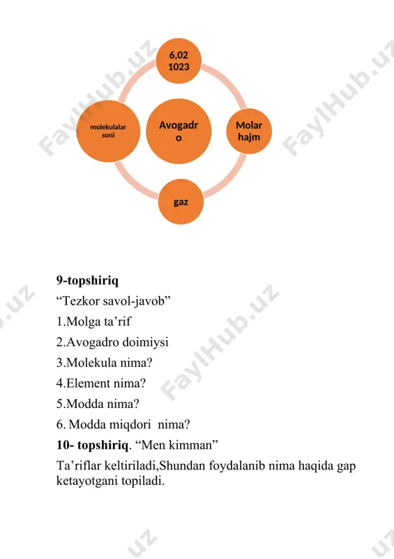 molekulalarning o‘lchami, nisbiy va absolut massasi. mol va molar massa. avogadro doimiysi - Page 5