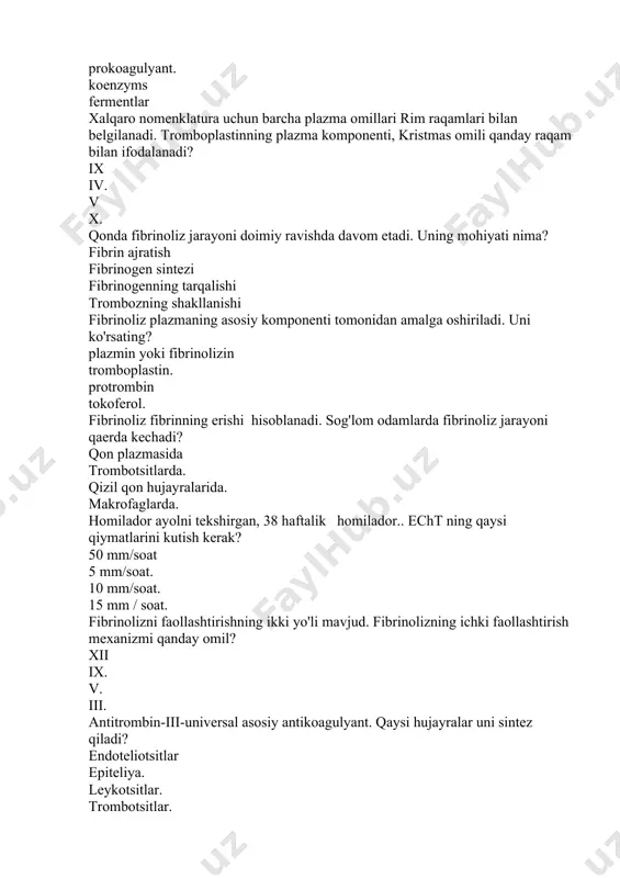 b bo'ladi? protrombin; trombin; x omil; xi omil; adezya- bu ... ?: trombotsitlarning shikastlanish joyiga yopishishi; eritrotsitlarning qon tomir devoriga yopishishi; trombotsitlarning o'zaro to'planishi; hamma narsa noto'g'ri.