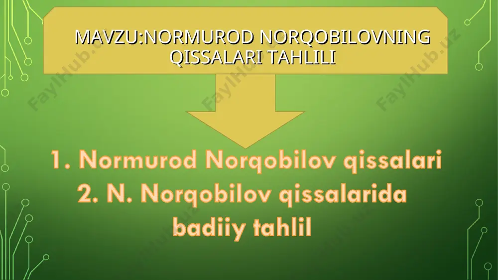 , uning asarda tutgan oʻrni, gʻoyaviy-badiiy vazifasi asosiy qahramonlar eshqul polvon va toʻlanboylar zimmasidagi yukdan kam emas!)ni eshqul polvon “tugʻishgan inim” deb biladi. normurod norqobilovning “ajal chorlagan kun” qissasi yovqur ismli itning tarixiga bagʻishlangan. qissa yovqurning soʻnggi kunida koʻrgan-kechirganlari, xotirasida uygʻongan oʻtmishi haqidagi voqealardan iborat. it oʻzining qisqa umrida har xil odamlarni koʻrdi, turli voqealarni boshidan kechirdi. bayon uning oʻylari va nuqtai-nazari asosiga qurilgan. bu itni oʻquvchiga yanada yaqinlashtiradi. yovqur xuddi inson singari fikrlaydi, odamlarga baho beradi. u dunyoga kelib toʻrt xil odamga xizmat qildi va ularning tabiatidagi yaxshi-yomon xususiyatlarni, kimligi hamda qandayligini oʻziga nisbatan qilgan muomalasidan ajratib oldi. garchi jonivor sifatida qafasda yashashga koʻnikkan, davralarda itlar bilan urishishga majbur boʻlgan boʻlsa-da, har doim oʻzi tugʻilib oʻsgan keng dala dashtni, erkinlikni qoʻmsaydi. xoʻjayinlari orasida birgina choʻpon suvonqulni oʻziga yaqin oladi va har doim unga tomon intiladi. yozuvchi itlar va boʻrilar munosabati orqali odamlarni saralaydi, ayrim masalalarda insoniyatni ulardan oʻrnak olishga …