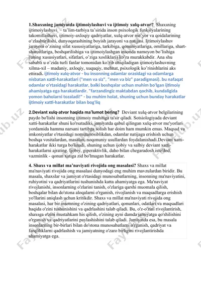 shaxsning ijtimoiylashuvi va ijtimoiy xulq-atvor — DOCX