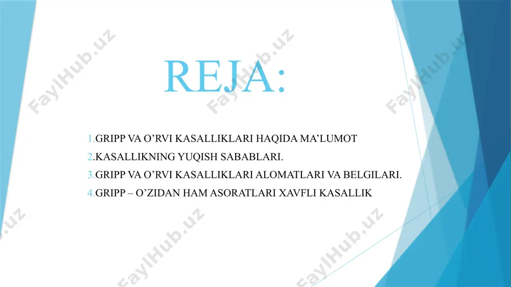 a pardasi va moddasining yalligʻlanishi), - otit (oʻrta quloqning yalligʻlanishi), - sinusit (burun yondosh boʻshliqlarining yalligʻlanishi), - nefrit va piyelonefrit (buyrakning yalligʻlanishi) kabilardir. shuning uchun ham, xalq orasida grippning oʻzi emas, balki uning asoratlari yomon, degan fikr bejiz aytilmagan. baʼzida grippning yengil shakllari bilan ogʻrigan bemorlar atrofdagilar uchun koʻproq xavf tugʻdiradi. chunki bunday bemorlar aksariyat hollarda uyida davolanmasdan, kasalligiga yetarli darajada eʼtibor bermay, oyoqda oʻtkazadilar. ularni kasal holatida jamoat joylarda, barcha transportlarda, oʻqish va ish joylarda uchratish mumkin. shuning uchun ham kasallikning dastlabki alomatlari sezila boshlashi bilan darhol davo choralari koʻrilishi lozim. mutaxassis bilan suhbatni sogʻliqni saqlash vazirligi matbuot xizmati olib bordi. e’tiboringiz uchun rahmat image1.jpg image2.jpg image3.jpg image4.jpg image5.jpg image6.jpeg image7.jpg /docprops/thumbnail.jpeg