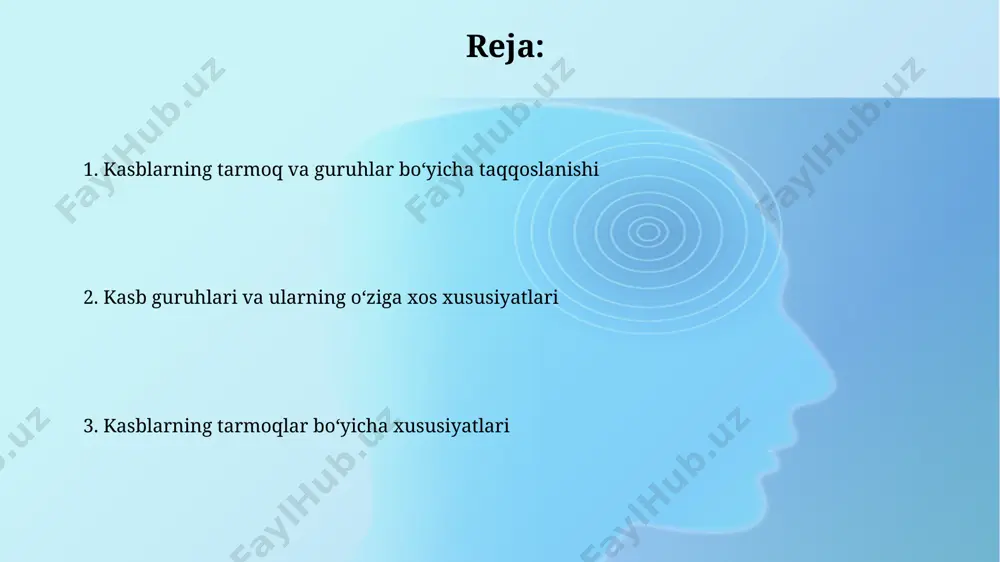 . sog'liqni saqlash sohasida, samarqand viloyatida 2024 yilga kelib 1000 dan ortiq yangi shifokor va hamshira lavozimlari ochilishi kutilmoqda, bu esa tibbiy xizmat ko'rsatish sifatini yaxshilashga qaratilgan. kasblarning malaka talablari sog'liqni saqlash sohasidagi 30%dan ortiq kasblar, ayniqsa, farg'ona viloyatida, kamida 5 yillik ish tajribasini va malaka oshirish sertifikatlarini talab qiladi. 2023-yilgi ma'lumotlarga ko'ra, toshkent shahridagi it sohasidagi kasblarning 70%i yuqori darajadagi dasturlash tillarini bilishni, shu jumladan python va java'ni talab qiladi. ish joylarining guruhlarga boʻlinishi oʻzbekistonning 2023-yilgi mehnat bozorida 10 ta asosiy ish guruhi aniqlangan boʻlib, ulardan 3 tasi qishloq xoʻjaligi, 2 tasi sanoat va 5 tasi xizmat koʻrsatish sohasiga tegishli. toshkent shahrida it sohasidagi ish oʻrinlari soni 2022 yildan 2023 yilga kelib 15% ga oʻsgan boʻlsa, samarqand viloyatida esa bu koʻrsatkich 5% ni tashkil etdi. kerakli bilim va koʻnikmalar andijon shahridagi tibbiyot xodimlarining 90%i bir vaqtning o'zida 3 ta kasallikning alomatlarini aniqlash va 5 xil dorilarni to'g'ri buyurish bo'yicha …