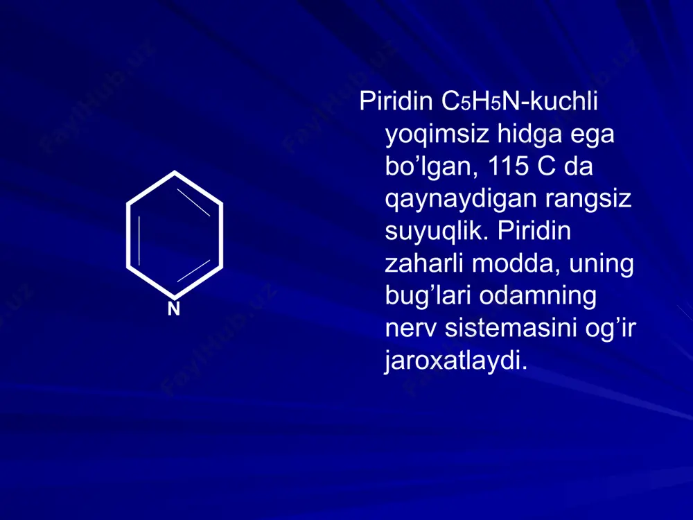 kabi alkaloidlar bor, lekin anabazin ana shu tarkibning 65-95% qismini tashkil qiladi. anabazin alkaloidi 1929 yili aniqlangan va 1931 yilda uning kimyoviy tuzilishi o‘rganilgan. anabazis o‘simligining va anabazin alkaloidining toksikologik ahamiyati nihoyatda katta. u xalq xo‘jaligining turli tarmoqlarida, ayniqsa, qishloq xo‘jaligida har xil zararkunanda -hasharotlarni yo‘qotishda yaxshi dori sifatida ishlatiladi. hozirgi vaqtda anabazin alkaloidining sintezlab olish yo‘llari ham ma’lum. insektotsid sifatida anabazinning sulfat tuzi va anabadust (7 % anabazin sulfat va 93 % so‘ndirilgan ohak) ham ishlatiladi. anabazin alkaloidi faqatgina o‘simlik biti, o‘rgimchak kanasi kabi zararkunandalarga ta’sir etib qolmasdan hayvon bitlarini ham o‘ldiradi, shuning uchun ham uni veterinariyada hayvonlar bitlaganda, qo‘tir bo‘lganda surtiladi. anabazin alkaloidi farmatsevtika sanoatida nikotin kislotasini sintezlashda xom ashyo hisoblanadi. anabazin gidroxlorid tabletka holida chekishga qarshi ishlatiladi. fiziologik ta’siri jixatdan anabazin va nikotin juda o‘xshash. organizmni nafas yo‘li bilan va teri orqali so‘rilib zaharlaydi, zaharlanganda avval nerv faoliyatiga qo‘zg‘atuvchi ta’sir ko‘rsatadi, so‘ng vegetativ nerv sistemasining tolalarini falajlaydi, …