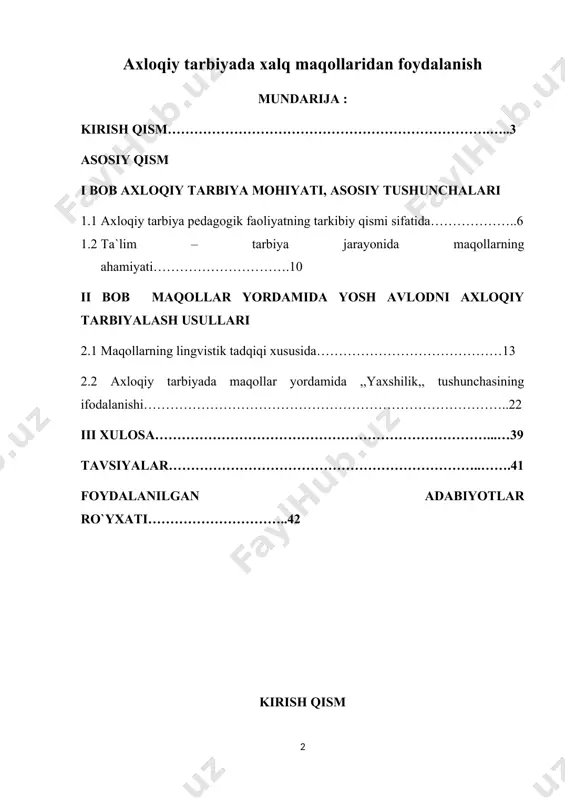h ma’naviy yuksalish uchun muhim omil sanaladi. xalqimiz boy ma’naviy merosining ajralmas bir bo‘lagi sifatida yashab kelayotgan maqol, matal va iboralarni o‘rganish, ularda aks etgan xalq hayotini, insoniy tuyg‘ular tasvirini ko‘rsatish har doim dolzarblik kasb etib kelgan. bu xususida birinchi prezidentimiz i.a. karimovning shunday fikrlari bor: “ma’naviyati, o‘z xalqining tarixini, uning madaniyatini chuqur bilish va tushunib yetishga suyangandagina qudratli kuchga aylanadi” . o‘zbek xalq maqollari, matallari va iboralarini o‘rganish bugungi kunda nafaqat adabiyotshunoslik, tilshunoslikning ham oldida turgan muhim masalalardan biri hisoblanadi. maqol va matallar, aforizmlar kishilarning, ayniqsa yoshlarning ongini o‘stiradi, ularni to‘g‘riso‘z, rostgo‘y, mehnatsevar, mard, jasur, sabotli va matonatli bo‘lishiga o‘rgatadi, kishidagi eng insoniy fazilatlarni targ‘ib etadi. shuningdek, yozuvchi, shoirlar va notiqlarning so‘z boyliklarini orttiradi, ularning asarlarini badiiy jihatdan g‘oyat ta'sirli qiladi. biz og‘zaki so‘zlashuvimizda juda ko‘p marotaba maqollarga murojaat etamiz. maqol xalqimizning yillar davomida shakllangan og‘zaki nutqining namunasi sanaladi. “maqol” atamasi arabcha qavlun - gapirmoq, aytmoq so‘zidan olingan. o‘zbek …