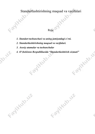 standartlashtirishning maqsad va vazifalari — DOC