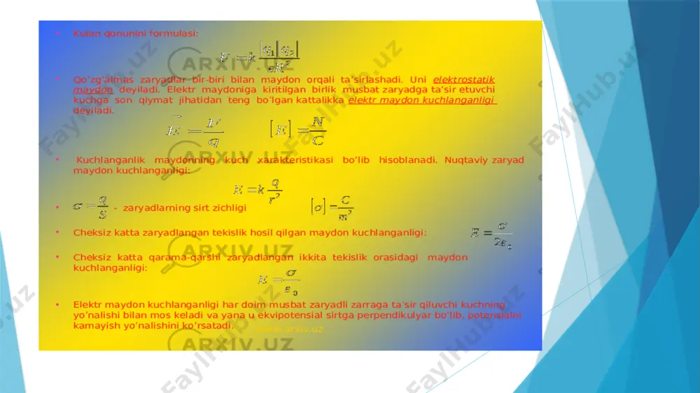 elektr maydonga kitilgan o’tkazgichdagi zaryadning taqsimlanishi. elektrostatik induksiya qonuni - Page 4