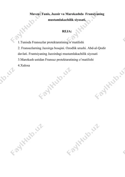 fransiyaning mag‘ribdagi mustamlakachilik siyosati — DOCX